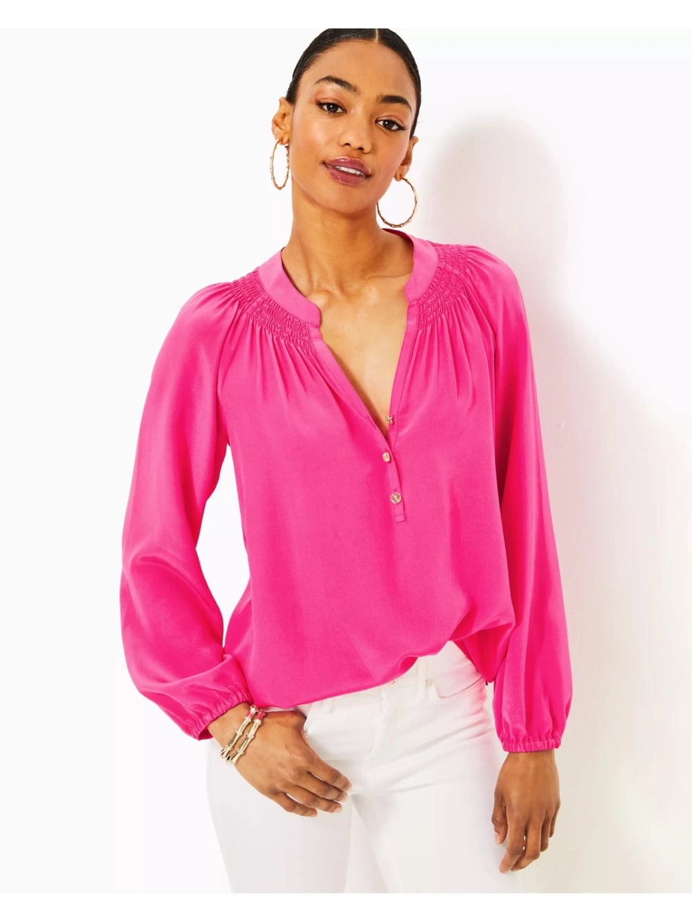 Lilly Pulitzer Hot Pink Long-Sleeve V-Neck Blouse